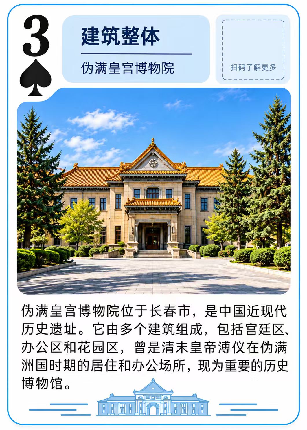 用户提供的3号黑桃卡设计：建筑整体，伪满皇宫博物院